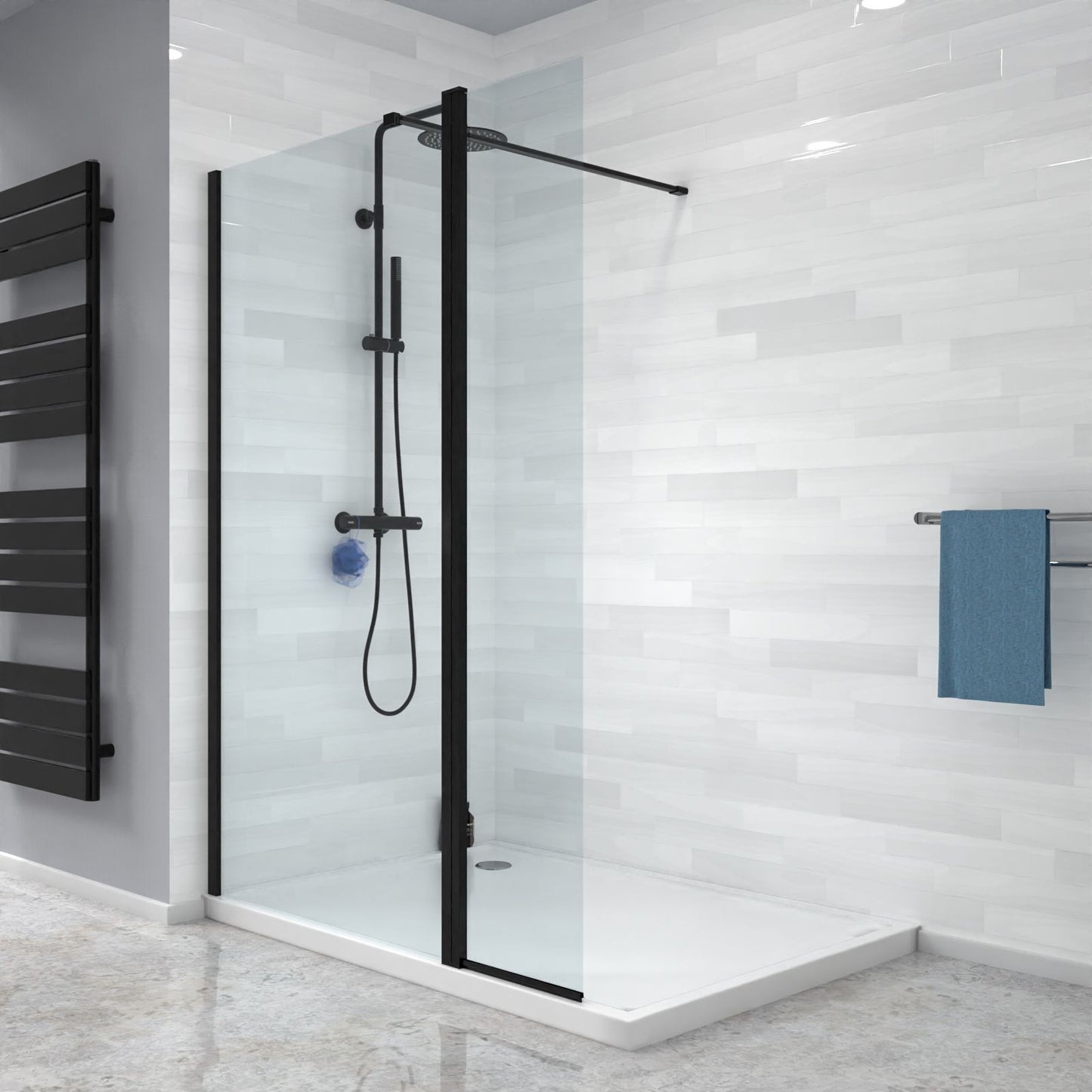 MARINA 8 Wet Room Glass Screen 8mm Clear Glass Matt Black