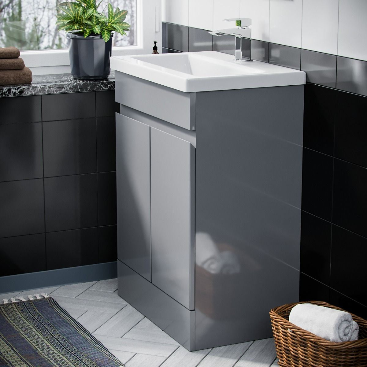 HARROW 500 Floorstanding Doors Matt Grey Ceramic Basin - 510w x 840h x 395d