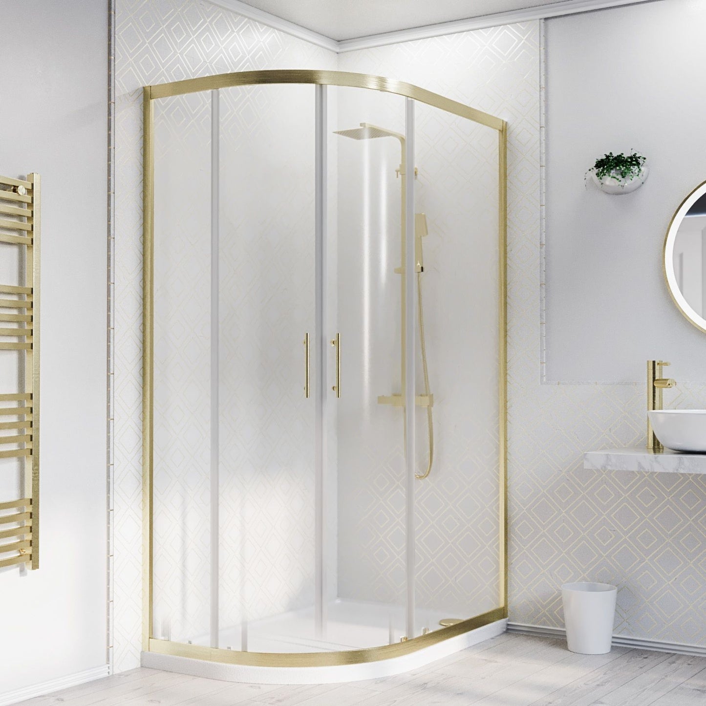 MARINA 6 Quadrant Quadrant Corner Shower 6mm Clear Glass Brushed Brass