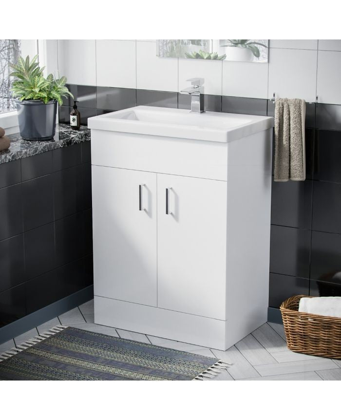 DEVON 600 Floorstanding Doors White Ceramic Basin - 610w x 835h x 395d