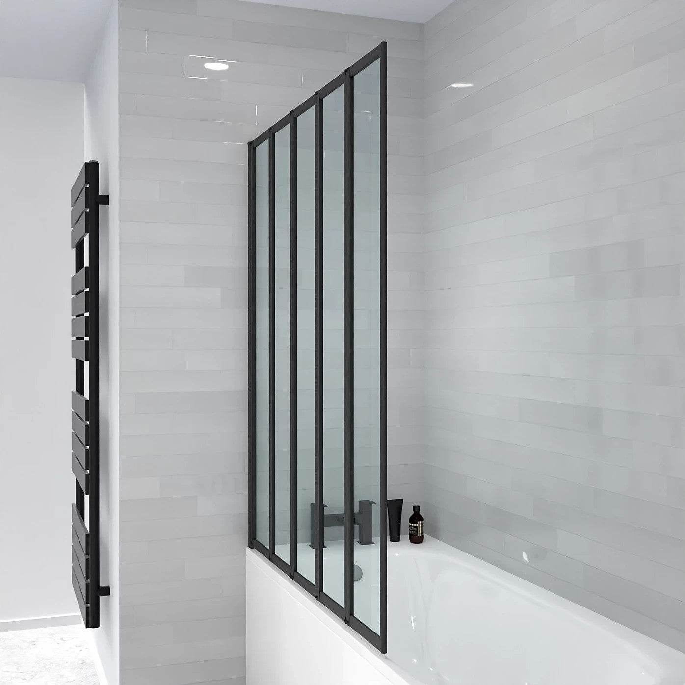 5 Folding Bath Screen Matt Black 4mm Thick Adjustment 1190-1205 - 1200 x 1400mm