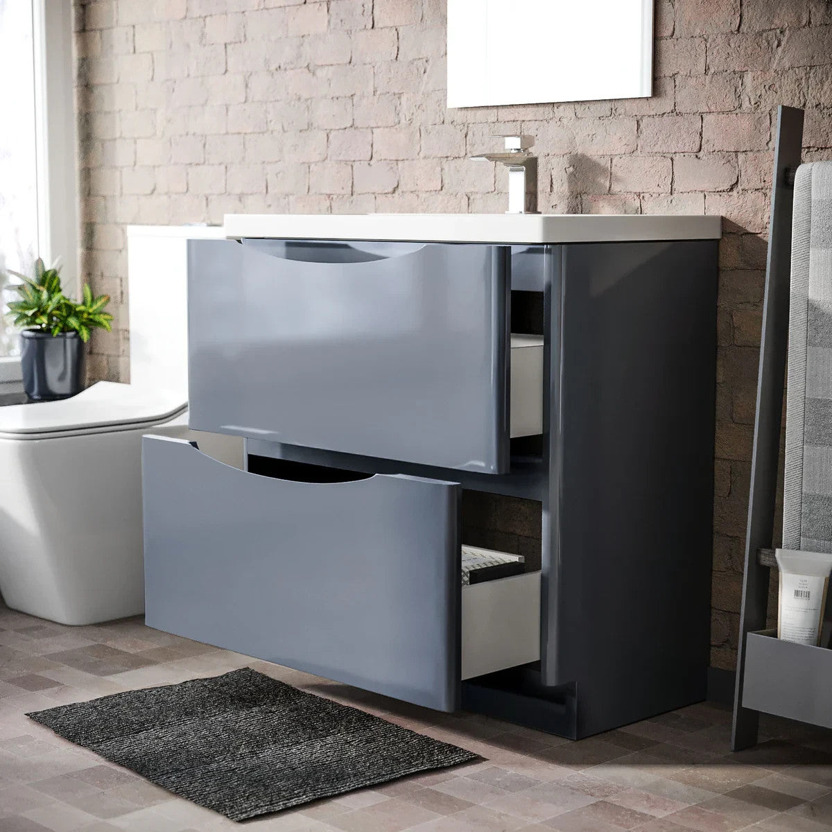 DWELTA 800 Floorstanding Matt Grey • Resin Basin | 800w x 850h x 450d