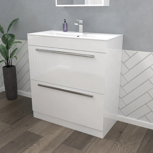 DEVON 800 Floorstanding Drawers White Ceramic Basin - 810w x 825h x 395d