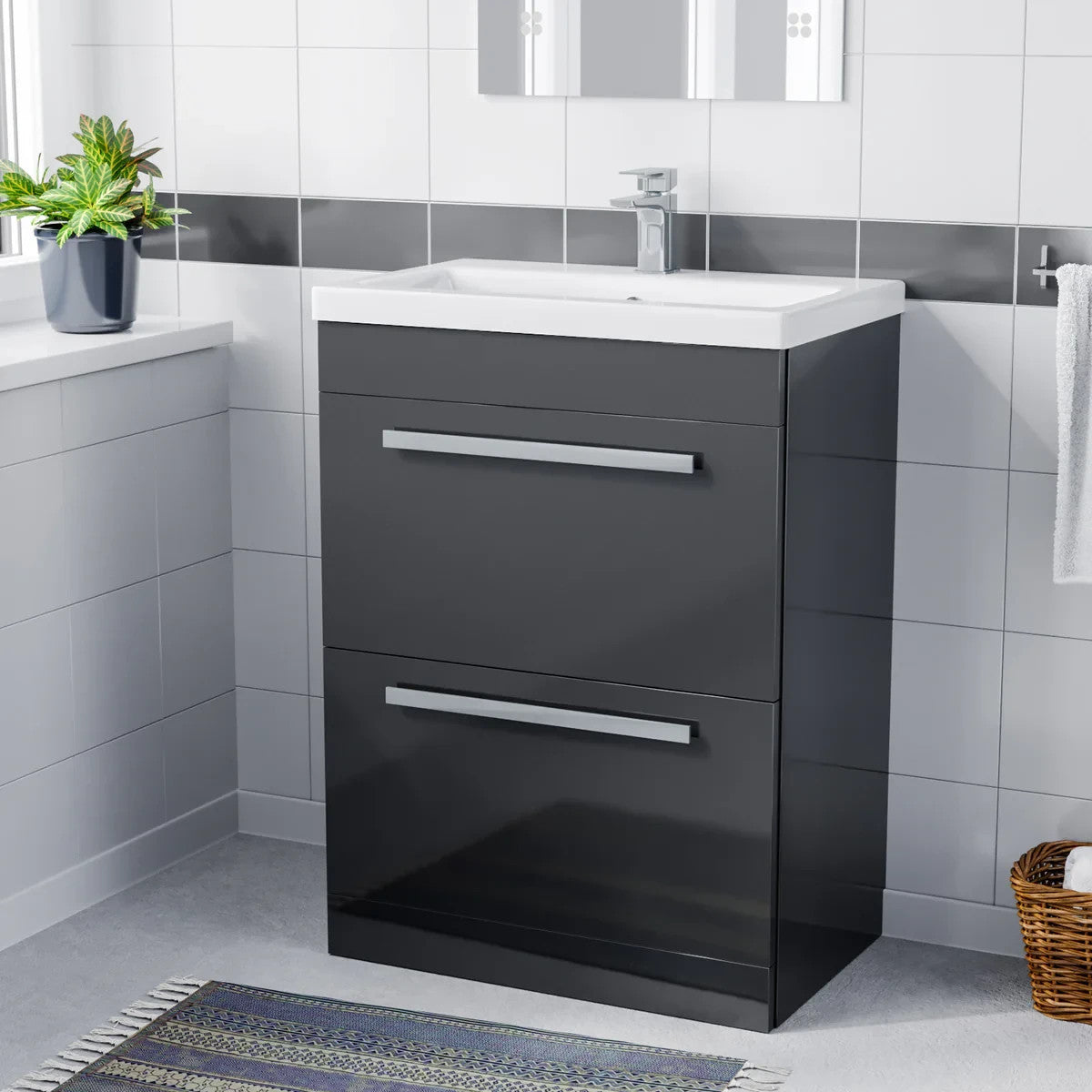 DEVON 600 Floorstanding Anthracite Drawers Anthracite Basin - 610w x 790h x 395d