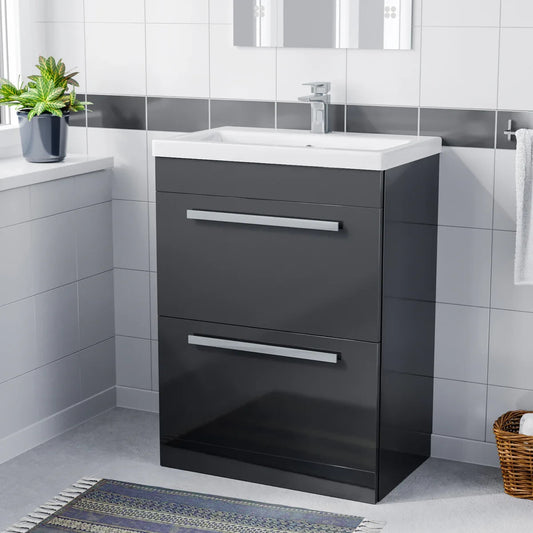 DEVON 600 Floorstanding Anthracite Drawers Anthracite Basin - 610w x 790h x 395d