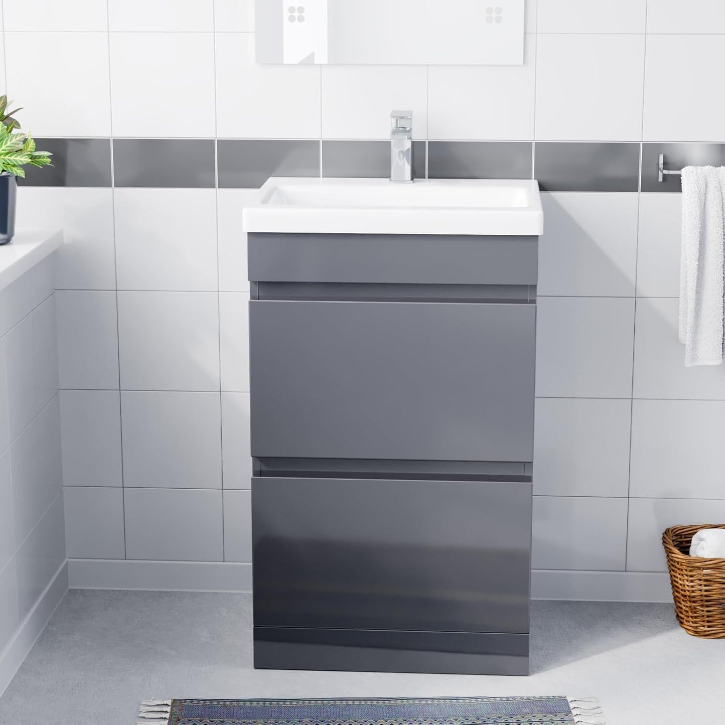 HARROW 500 Floorstanding Twin Drawers Matt Grey Ceramic Basin 510w x 840h x 390d