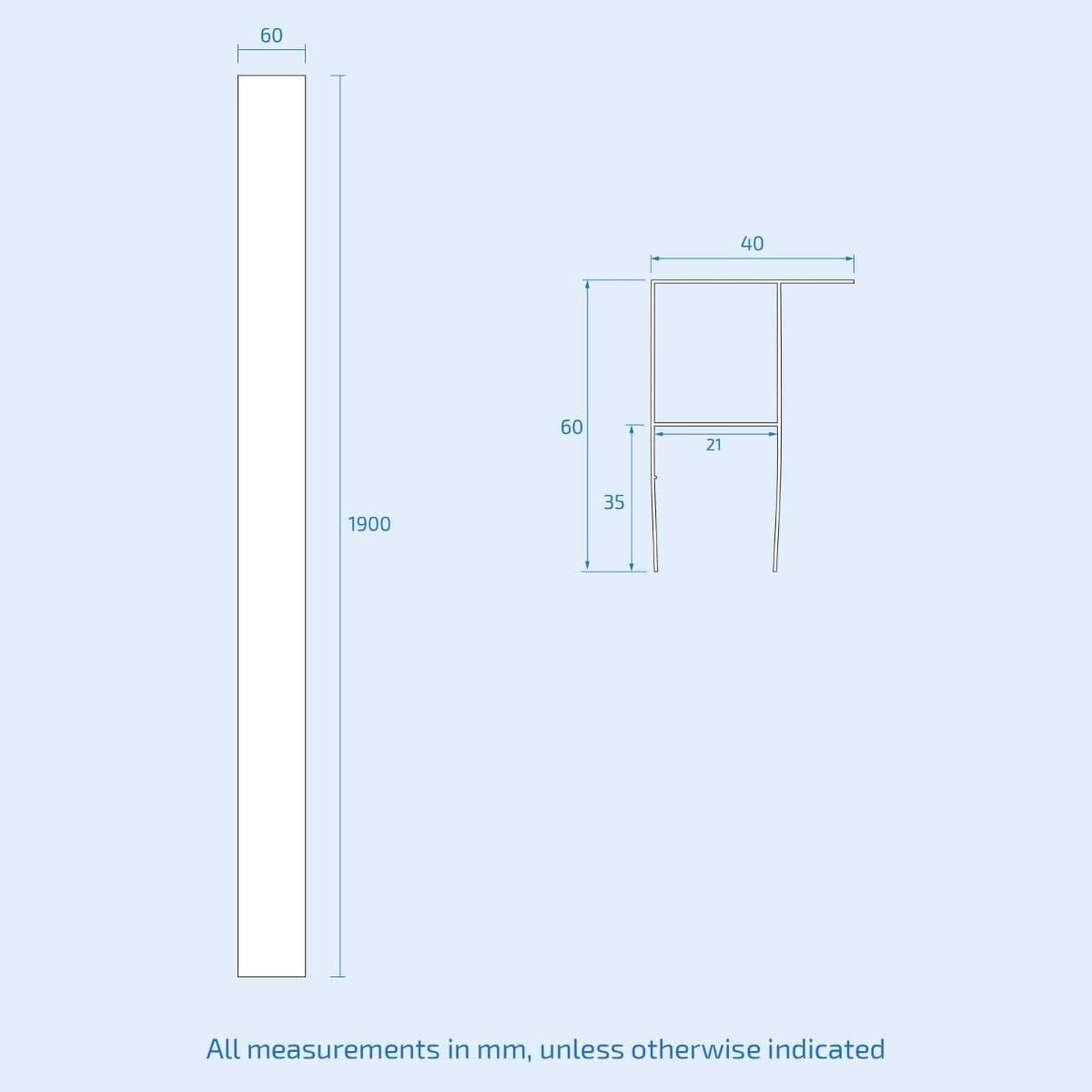 Extension Profile 1900mm – 20mm Wall Adjustment | Matt Black Finish
