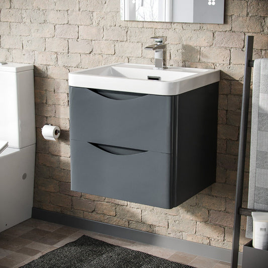 DWELTA 500 Wall Hung Anthracite Ceramic Basin - 500w x 500h x 430d