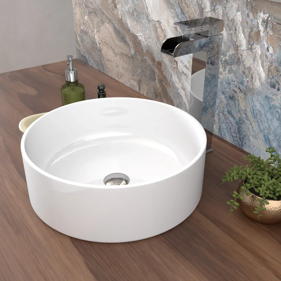 Round Countertop Basin White 360w x 120h x 360d