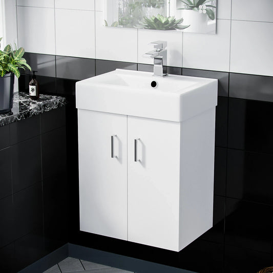DEVON 450 Wall Hung Ceramic Vanity Basin White - 450w x 585h x 310d
