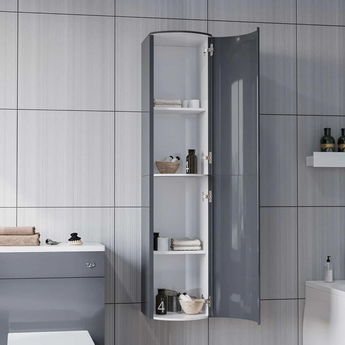 PARIS Bathroom Wall Hung Cabinet TALLBOY Anthracite - 320w x 1418h x 360d
