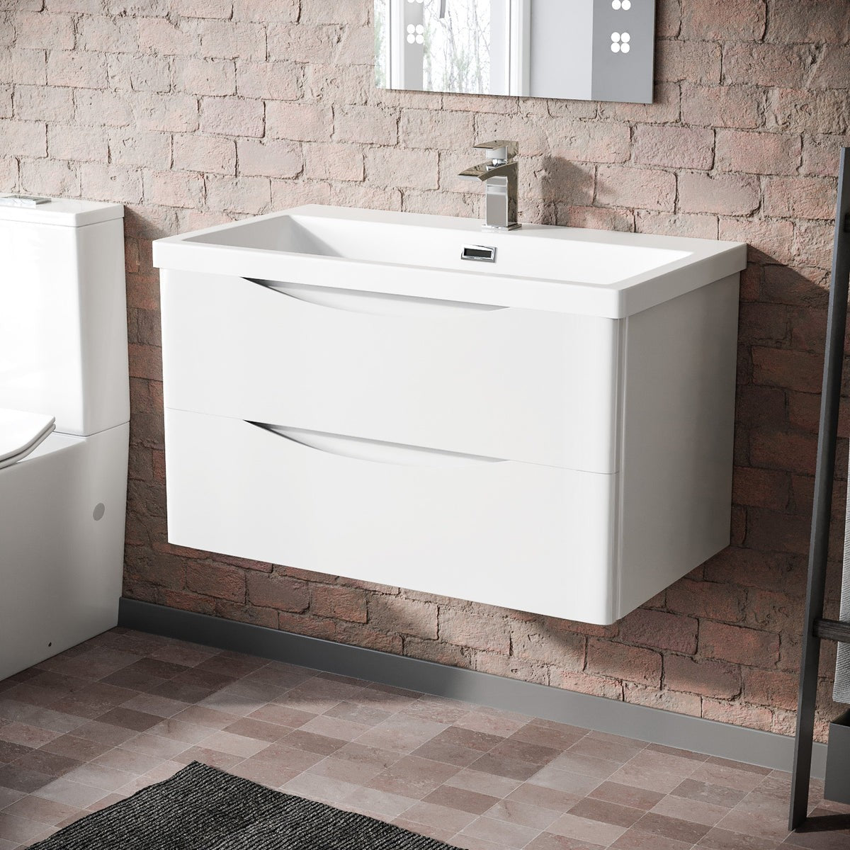 DWELTA 800 Wall Hung White Resin Basin - 800w x 500h x 450d