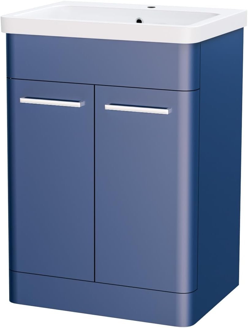 ASHFORD 600 Free Standing Matt Blue Ceramic Basin - 600w x 840h x 455d