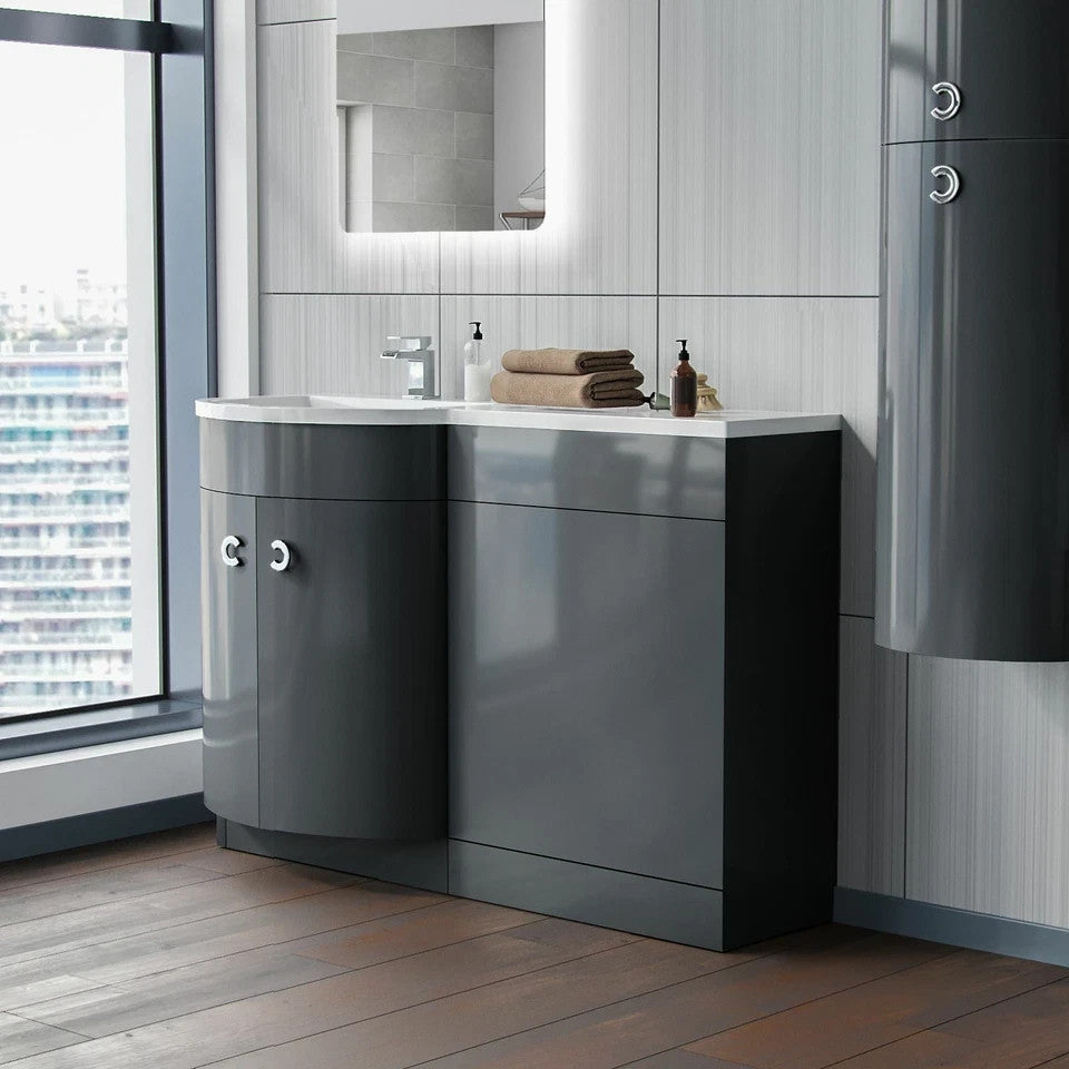 PARIS 1100 Left Anthracite Bathroom Resin Basin - 1100w x 825h x 460d