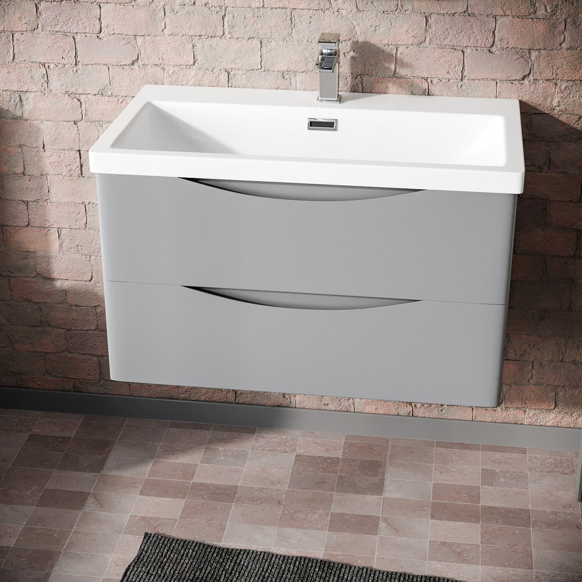 DWELTA 800 Wall Hung Matt Grey Resin Basin - 800w x 500h x 450d