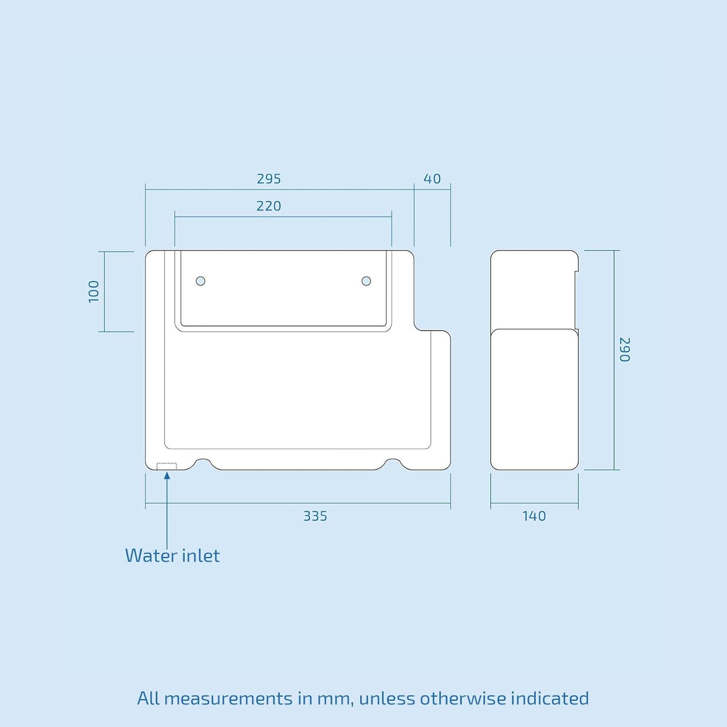 Concealed Cistern with Side Inlet | Compact Toilet Tank 335x290x140mm