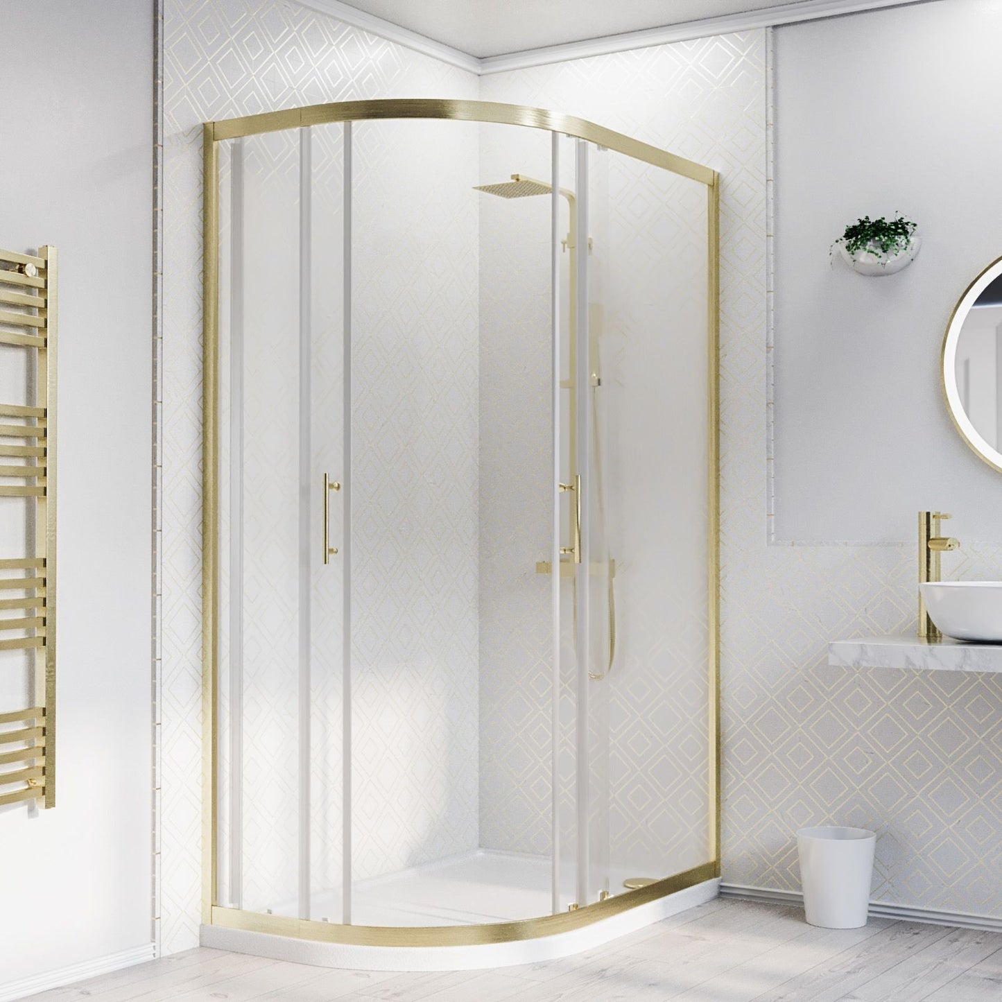 MARINA 6 Quadrant Quadrant Corner Shower 6mm Clear Glass Brushed Brass