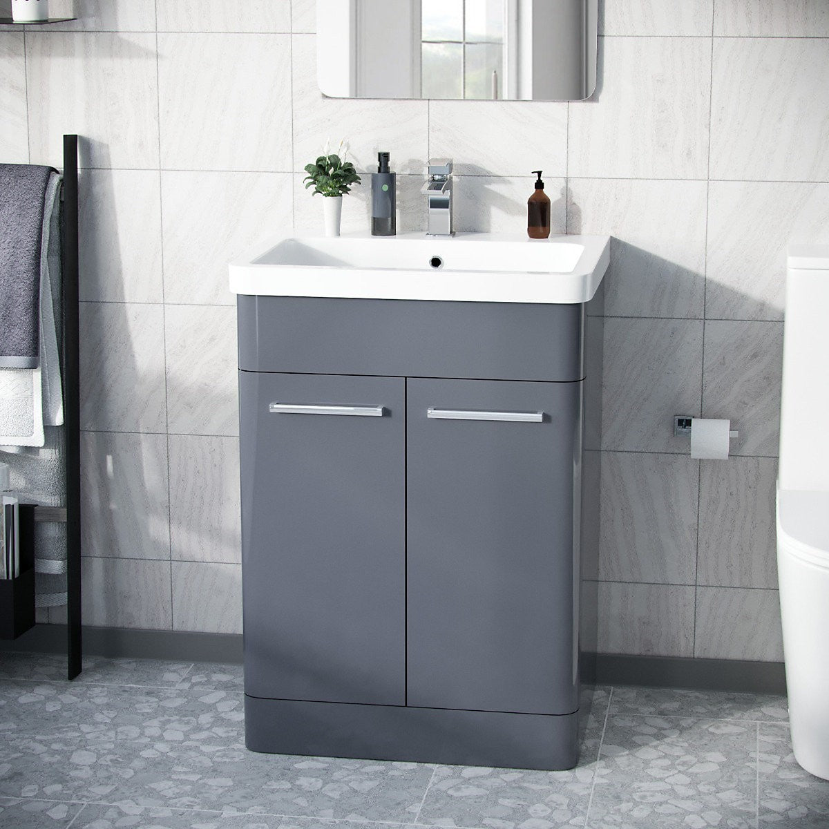 ASHFORD 600 Free Standing Matt Grey Ceramic Basin - 600w x 840h x 455d