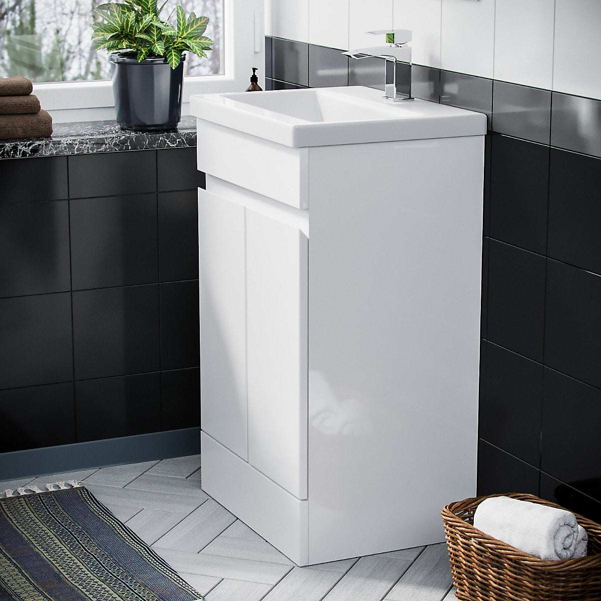 PVC Vanity 500 Floorstanding Waterproof Vanity Ceramic Basin 510w x 840h x 395d
