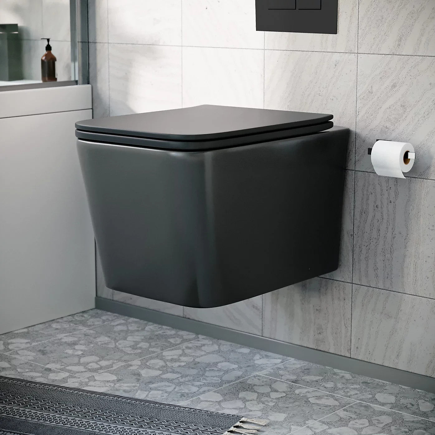 Raven Rimless Square Wall Hung Toilet w/Soft Close Seat Black 340w x 315h x 510d