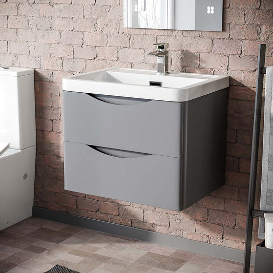 DWELTA 600 Wall Hung Matt Grey Ceramic Basin - 600w x 500h x 450d
