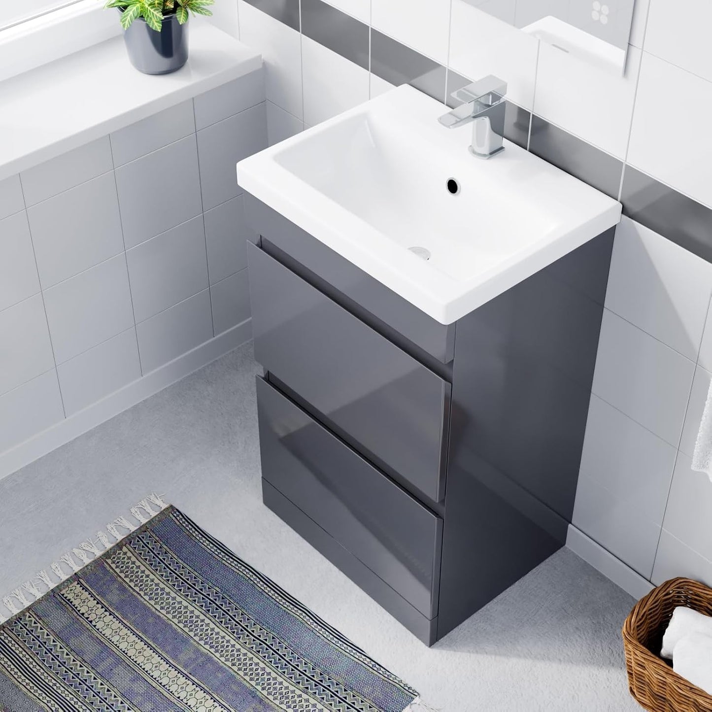 HARROW 500 Floorstanding Twin Drawers Matt Grey Ceramic Basin 510w x 840h x 390d
