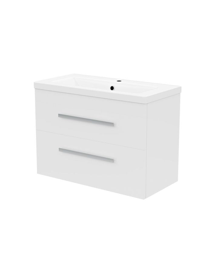 DEVON 800 Wall Hung Twin Drawers White Ceramic Basin - 810w x 585h x 395d
