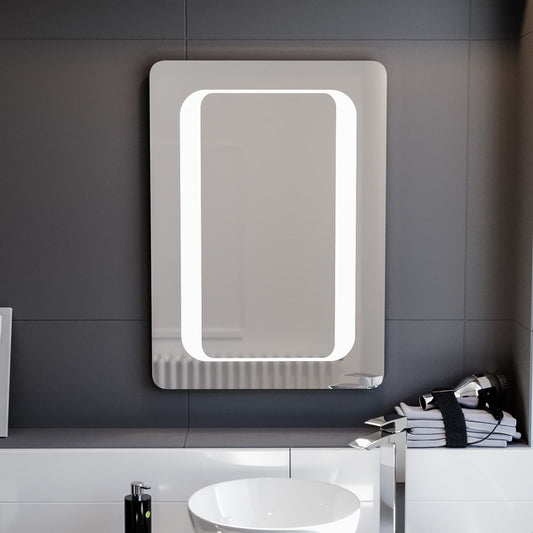 LED Round Corner Mirror 500x700mm Battery Powered | 6000K Light