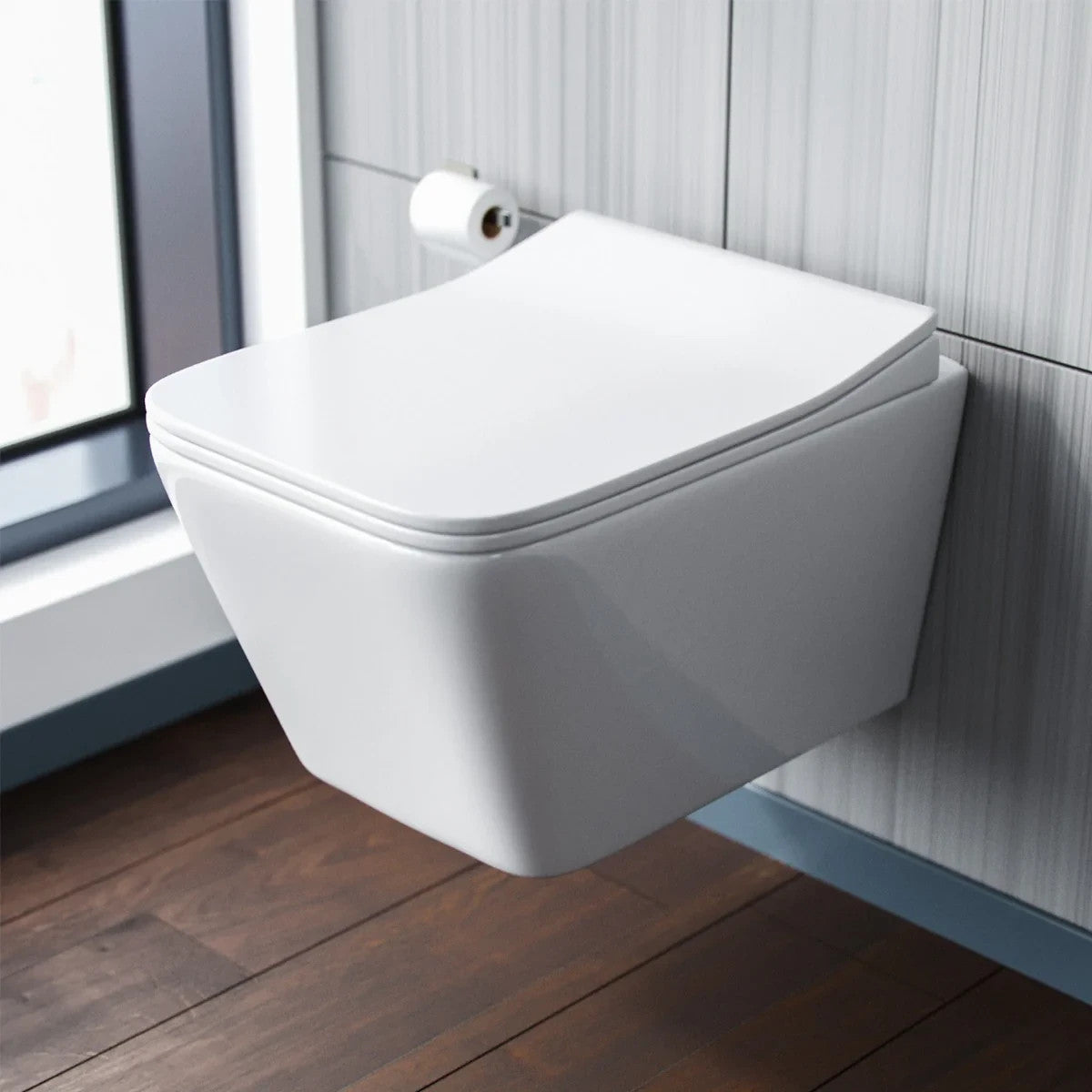 Cove Rimless Square Wall Hung WC Pan & Soft Close Seat 360w x290h x 515d - White