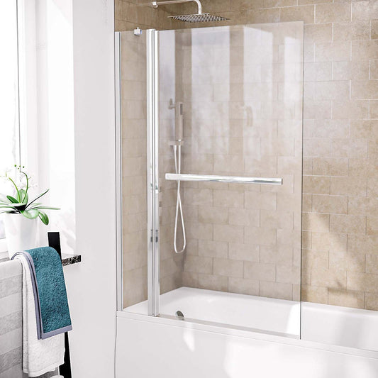 Square Edge Bath Screen with Double Panel & Towel Bar • 6mm Thick - 1000 x1400mm
