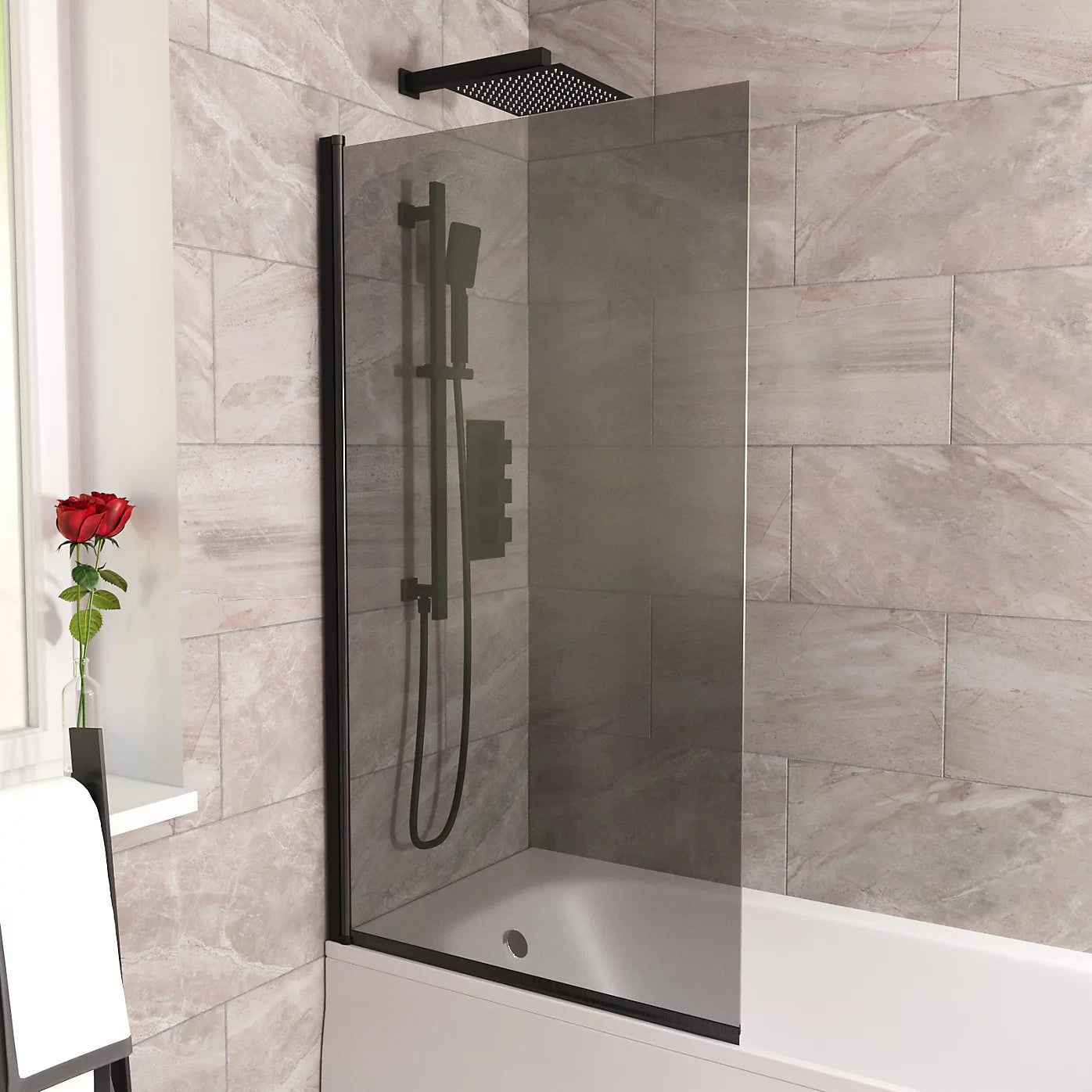 Square Edge Bath Screen Grey 6mm Thick - Adjustment size 790-805 - 800 x 1400mm