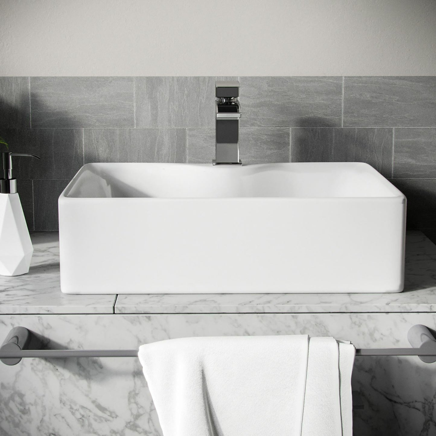Modern Countertop Basin 370x135x480mm – Rectangular Ceramic Sink White