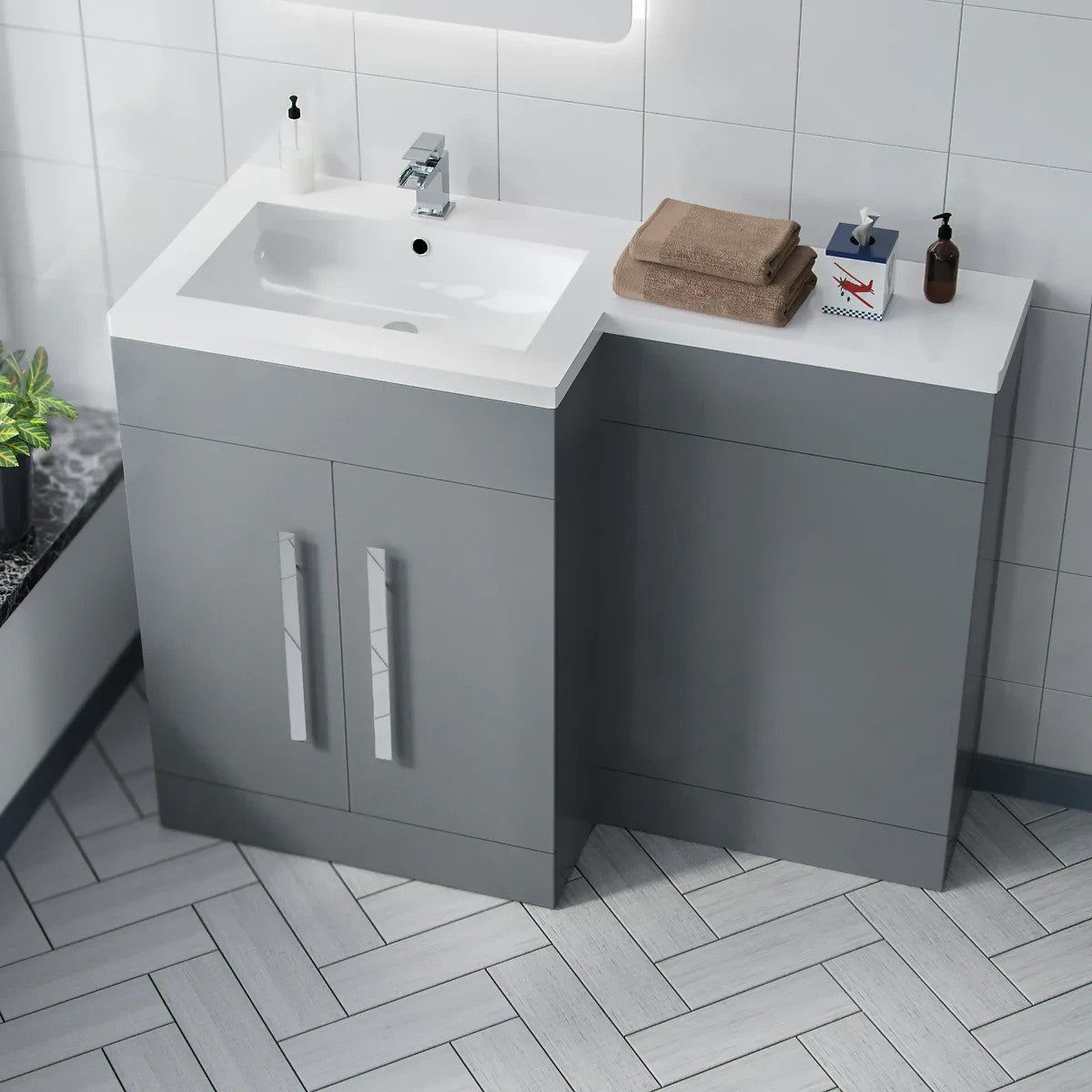 CAPRI 1100 Left Matt Grey Bathroom Resin Basin - 1100w x 820h x 450d