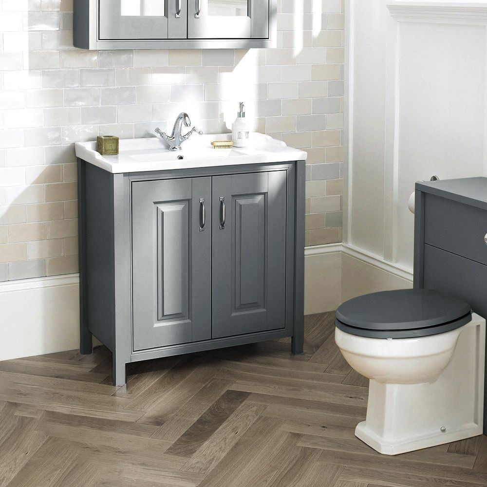 CAMBERLY 800 Freestanding Ceramic Vanity Basin Matt Grey - 810w x 815h x 465d