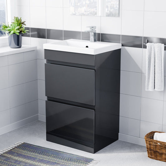 HARROW 500 Floorstanding Twin Drawers Anthracite Ceramic Basin 510w x 840h x390d