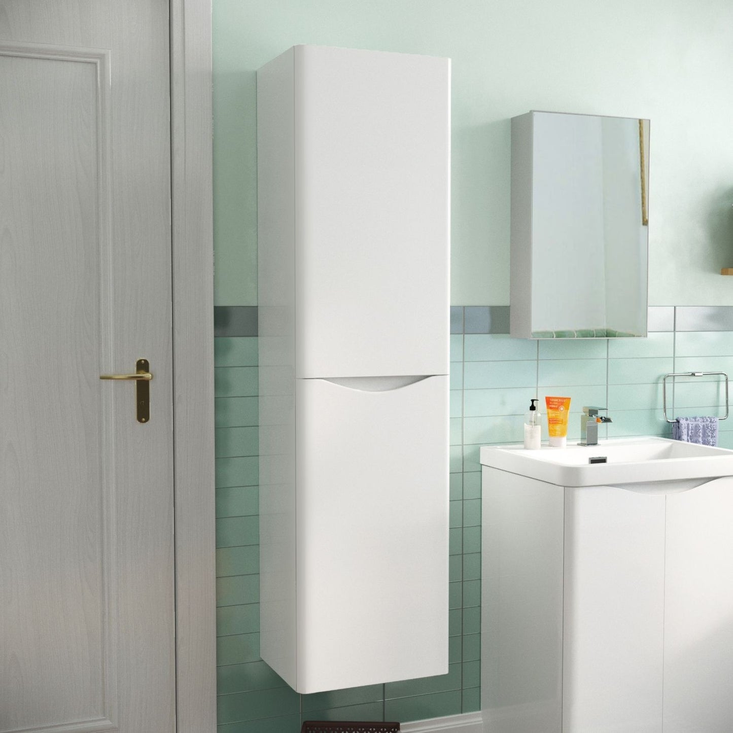 DWELTA Wall Hung Tallboy Storage Cabinet – White | 400w x 1500h x 300d