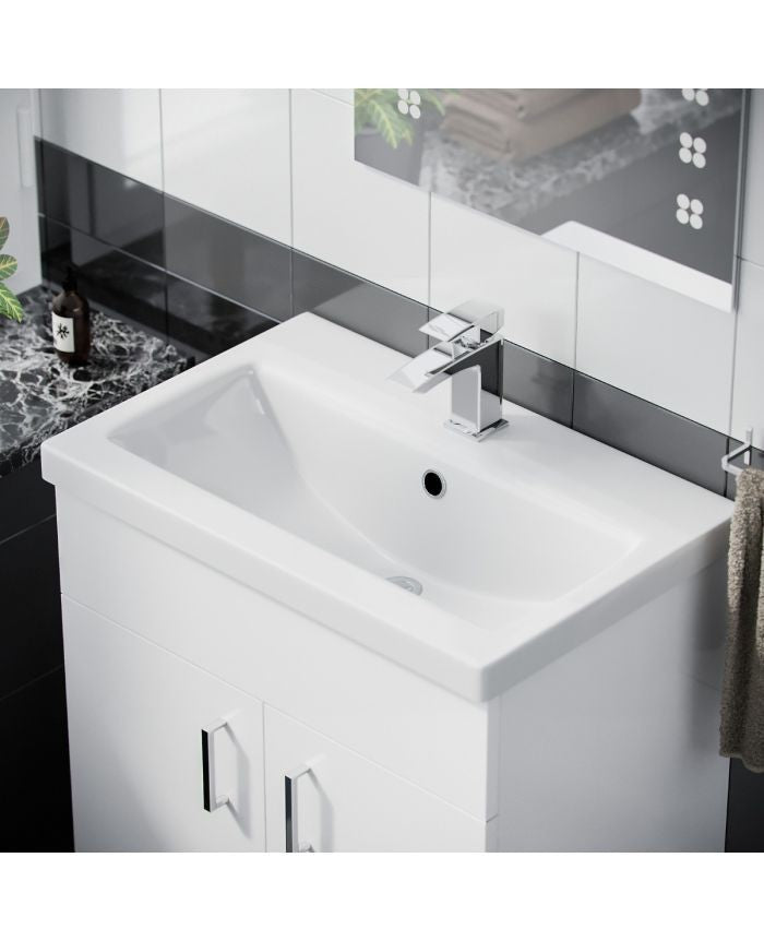DEVON 600 Floorstanding Doors White Ceramic Basin - 610w x 835h x 395d