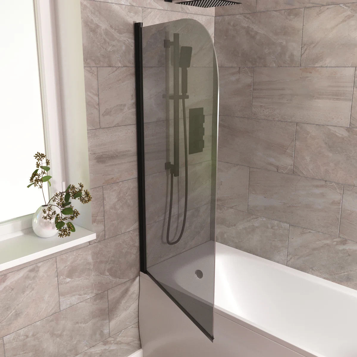 Radius Edge Bath Screen Grey 5mm Thick - Adjustment Size 790-805 - 800 x 1400mm