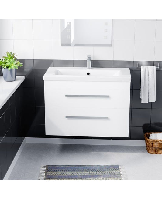 DEVON 800 Wall Hung Twin Drawers White Ceramic Basin - 810w x 585h x 395d