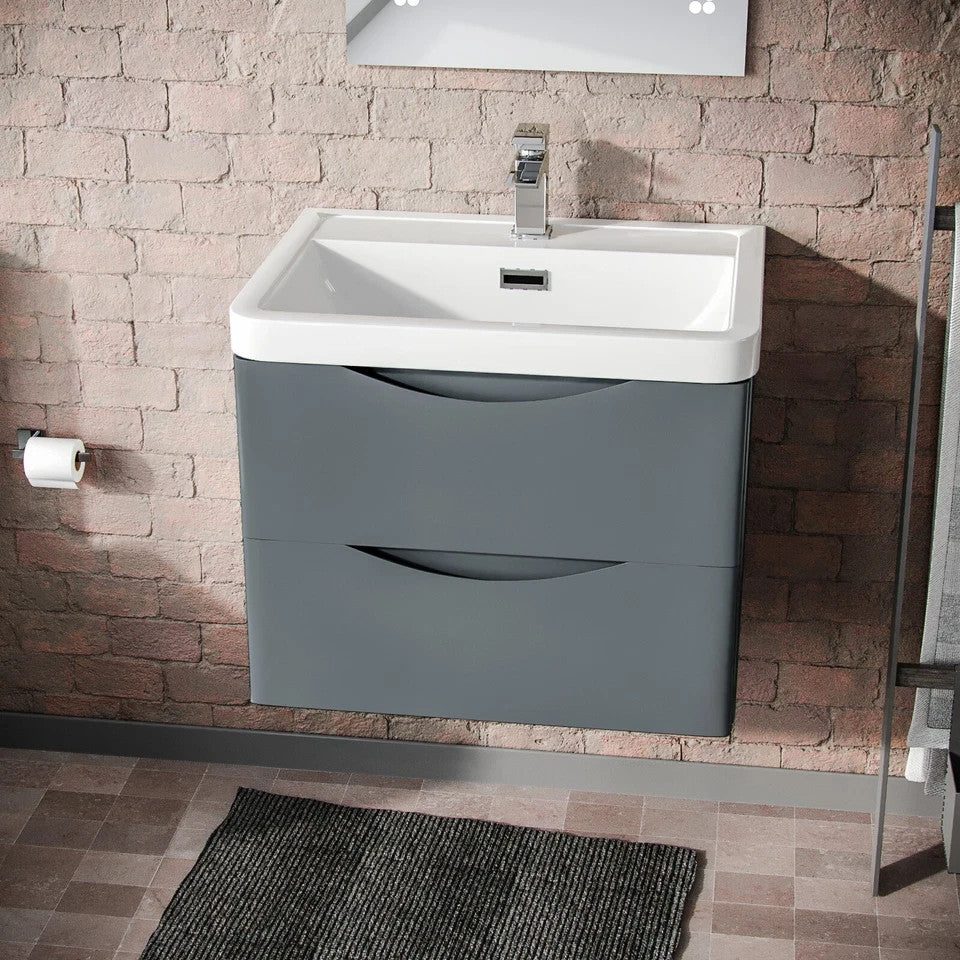 DWELTA 600 Wall Hung Anthracite Ceramic Basin - 600w x 500h x 450d