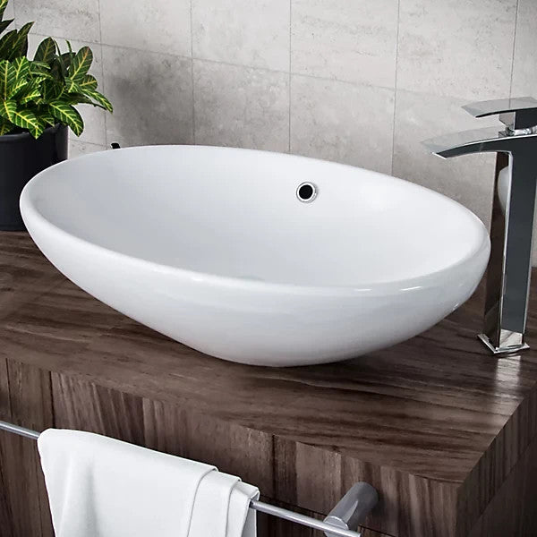 Oval Countertop Basin White 600w x 180h x 390d - Waste Not Included