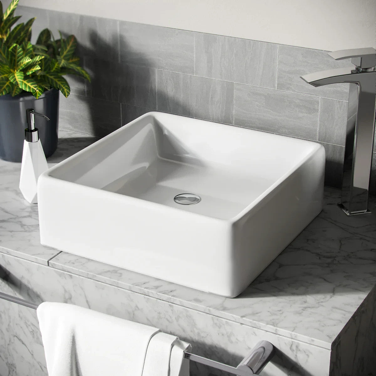 Square Countertop Basin White 380w x 135h x 380d - Waste Not Included