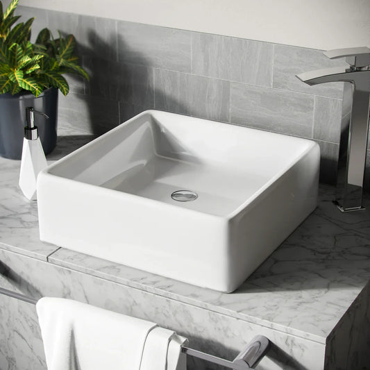 Square Countertop Basin White 380w x 135h x 380d - Waste Not Included