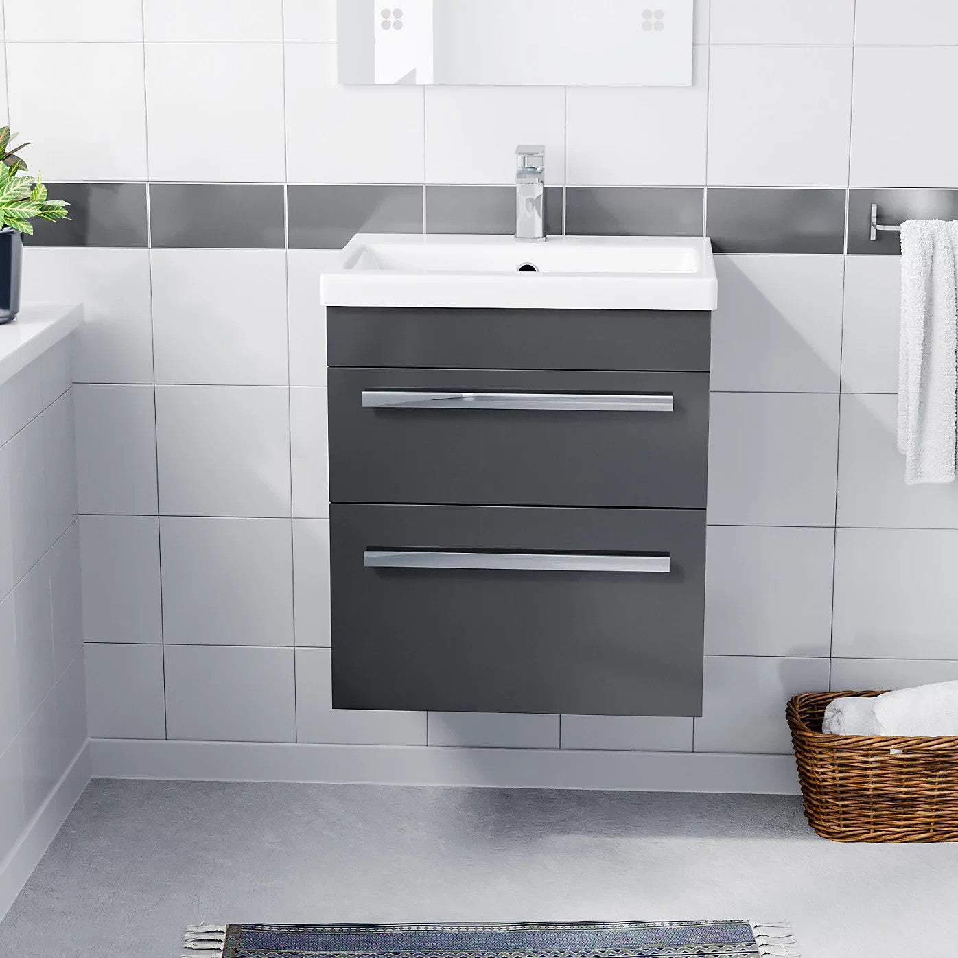 DEVON 500 Wall Hung Twin Drawers Anthracite Basin - 510w x 550h x 390d