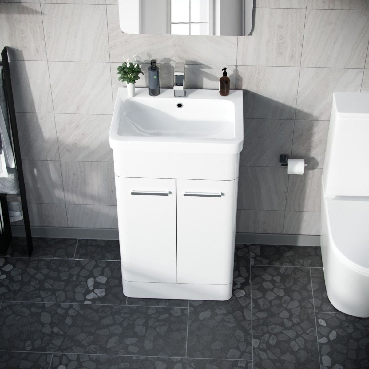ASHFORD 500 Free Standing White Ceramic Basin - 500w x 840h x 385d