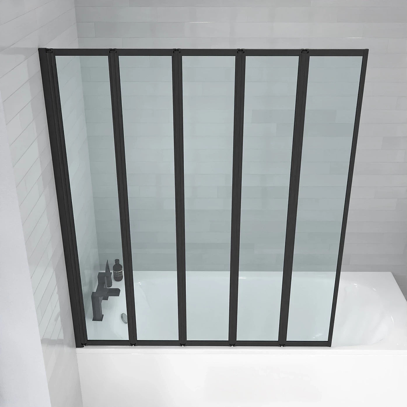 5 Folding Bath Screen Matt Black 4mm Thick Adjustment 1190-1205 - 1200 x 1400mm