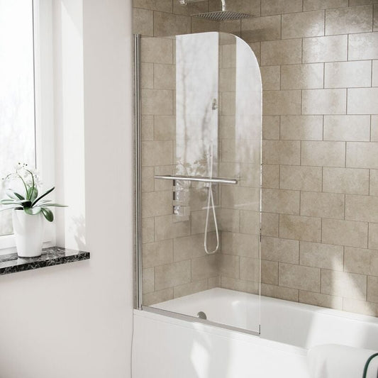 Radius Edge Bath Screen w/Towel Bar 5mm Thick - Adjustment 790-805 - 800x 1400mm