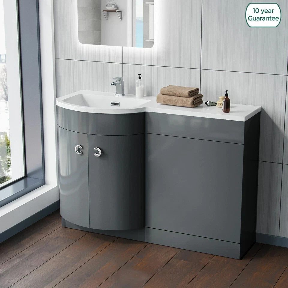 PARIS 1100 Left Anthracite Bathroom Resin Basin - 1100w x 825h x 460d