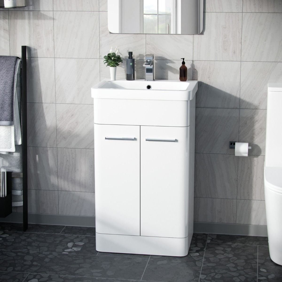 ASHFORD 500 Free Standing White Ceramic Basin - 500w x 840h x 385d
