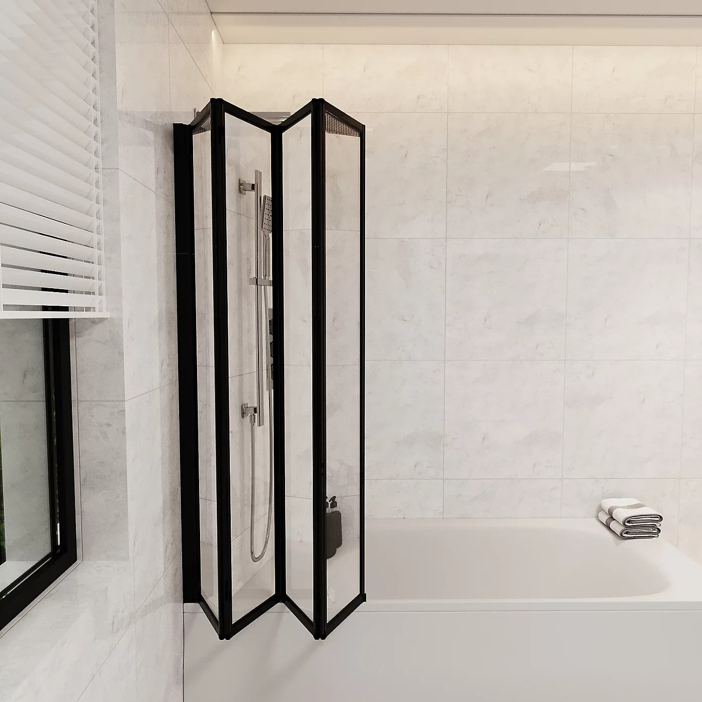 4 Folding Glass Panel Door Bath Shower Screen Matt Black 4mm Thick
